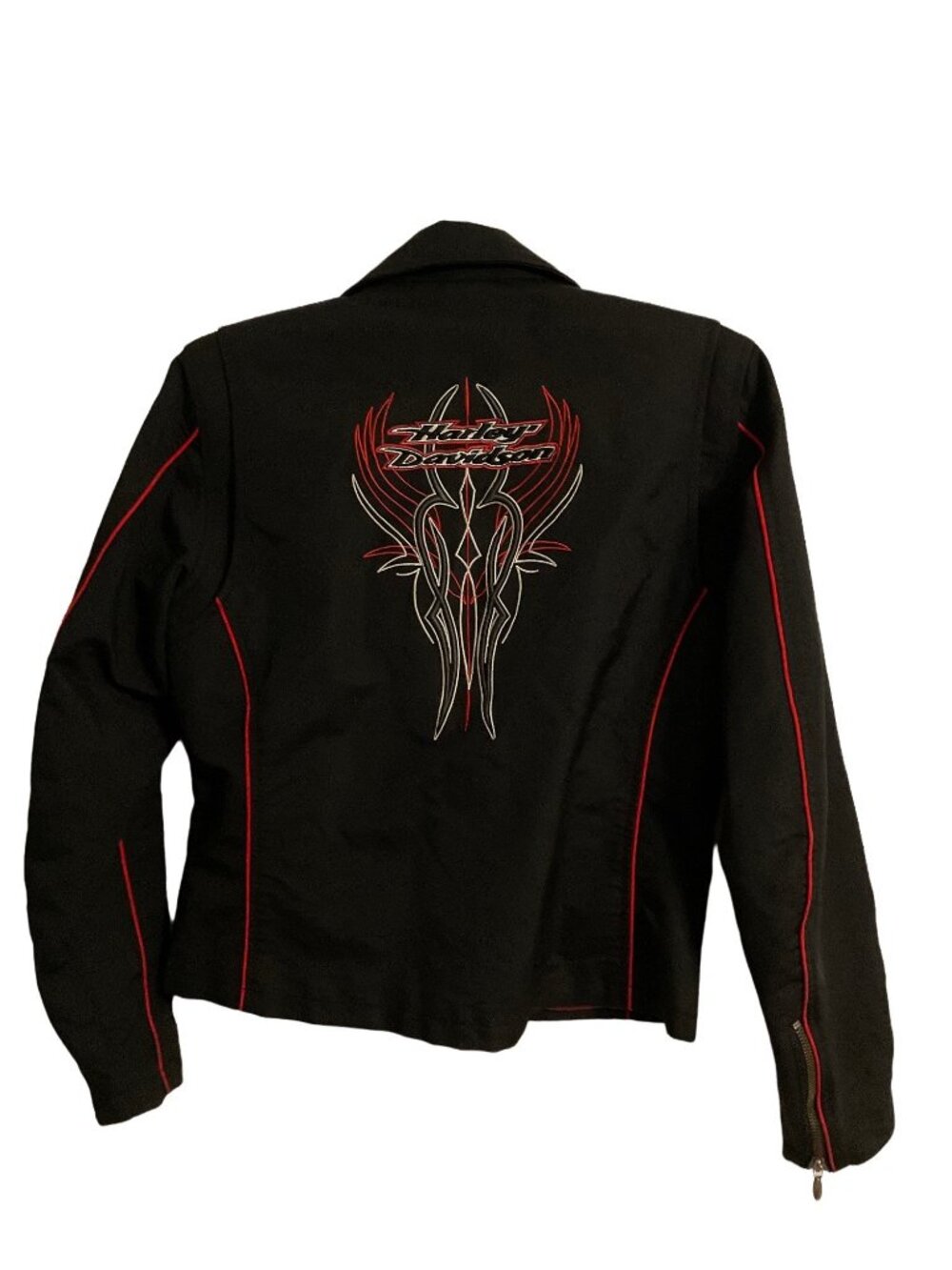 Harley Davidson Vintage 2005 Cotton Motorcycle Jacket Black Red Size S - Picture 3 of 8